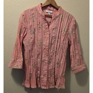 Dress Barn Womens Sz Large Embroidered Floral Shirt